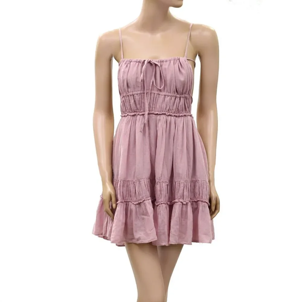 Free People Free -est Taking Sides Mini Dress Cotton Tiered Ruffle M 289412
